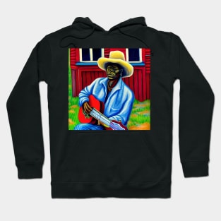 An artistic impression of a blues musician from the Mississippi delta playing guitar. Hoodie